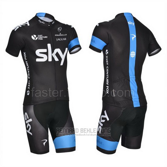 2014 Fahrradbekleidung Sky Shwarz und Wei Trikot Kurzarm und Tragerhose - zum Schließen ins Bild klicken